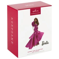 Hallmark Barbie™ Pink Collection™ 2023 Porcelain And Fabric Ornament -Charming Home Shop Barbie in Hot Pink Dress Keepsake Ornament 4999QXI7007 04