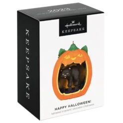 Hallmark Happy Halloween! Ornament -Charming Home Shop Black Cat Pumpkin Diorama Keepsake Ornament 1799QFO5311 04