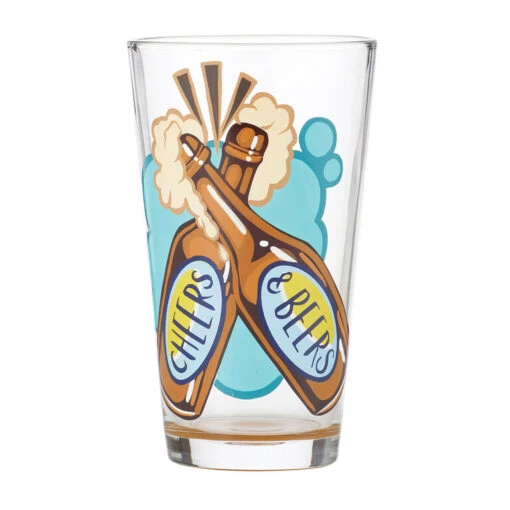 Lolita Cheers And Beers Handpainted Pint Glass, 16 Oz. -Charming Home Shop Clinking Beer Bottles Handpainted Pint Glass 6011648 01