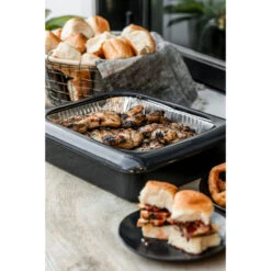 Charcoal Fancy Panz Rectangle Foil Pan 2-in-1 Deep Serving Tray 7 Charcoal Fancy Panz Rectangle Foil Pan 2-in-1 Deep Serving Tray -Charming Home Shop Gray Rectangle Serving Tray With Lid for Foil Pans FPD03 03