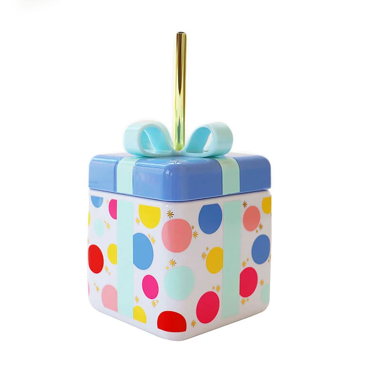 Packed Party Be A Gift Present-Shaped Tumbler With Straw, 18 Oz. 3 Packed Party Be A Gift Present-Shaped Tumbler With Straw, 18 Oz.