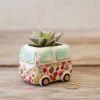 Natural Life Faux Succulent In Van Planter, 2" -Charming Home Shop Tiny VW Van Ceramic Planter With Faux Succulent PLNT059 01