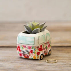 Charming Home Shop -Charming Home Shop Tiny VW Van Ceramic Planter With Faux Succulent PLNT059 02