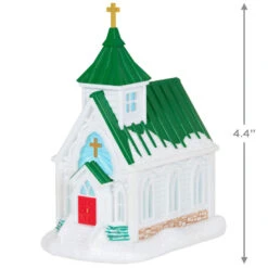 Hallmark Candlelight Service Ornament -Charming Home Shop White Church With Green Steeple Keepsake Ornament 2199QGO2767 03