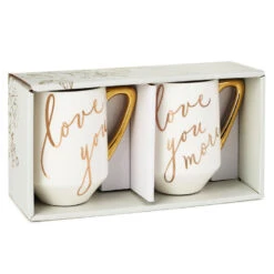 Hallmark Love You And Love You More Mugs, Set Of 2 -Charming Home Shop White and Gold Love You and Love You More Mugs 1ERL1194 03